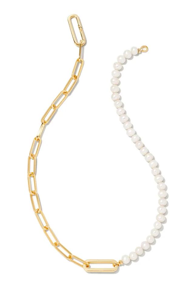 KENDRA SCOTT Ashton Half Chain Necklace Gold White Pearl Product Image