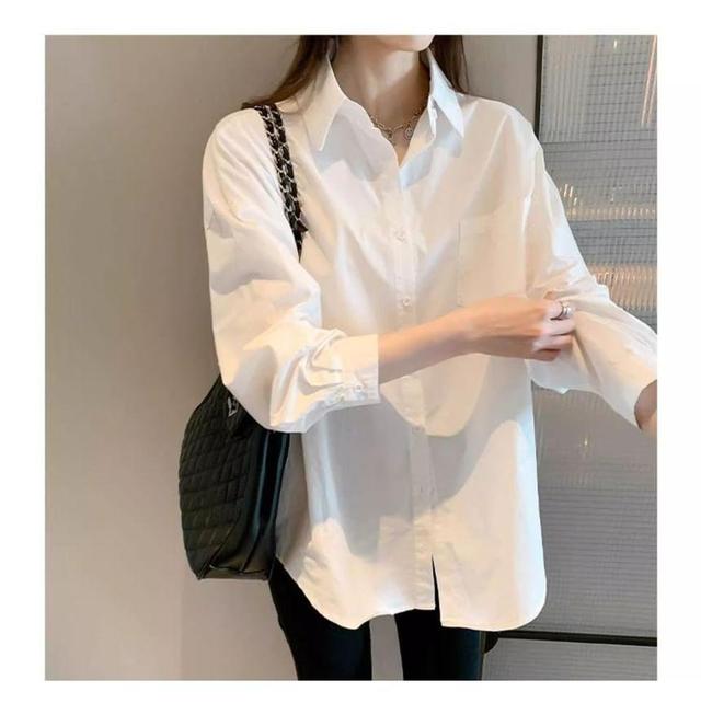 Drop Shoulder Lapel Collar Plain Oversized Shirt Product Image