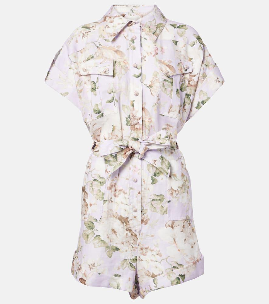 ZIMMERMANN Acacia Floral Linen Playsuit In Purple Product Image