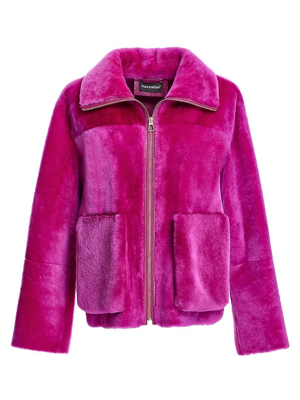 Womens Patch-Pocket Shearling Jacket Product Image