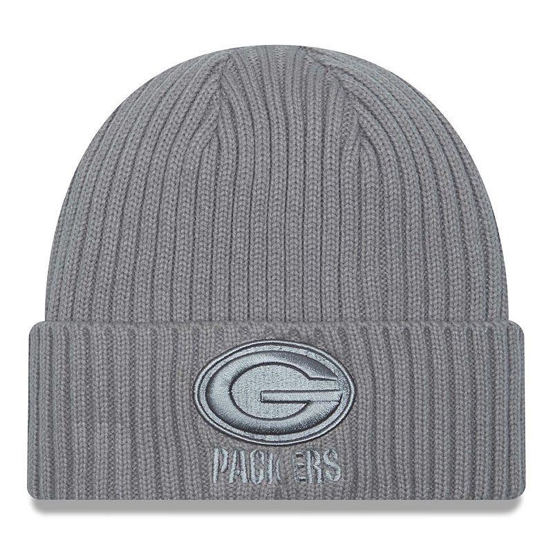 Mens New Era Gray Green Bay Packers Color Pack Cuffed Knit Hat, Grey Product Image