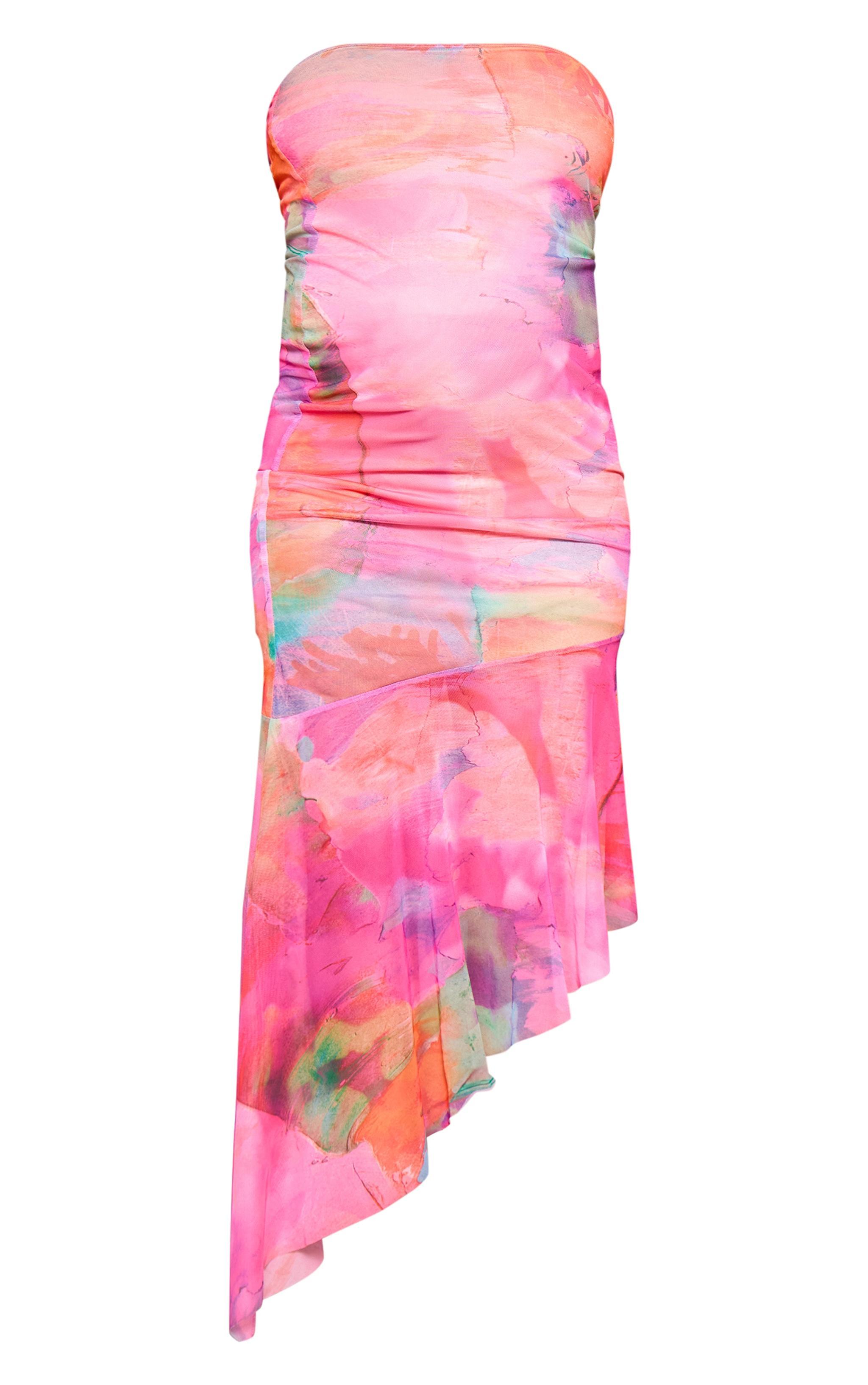 Maternity Multi Abstract Print Asymmetric Frill Hem Bandeau Midaxi Dress Product Image