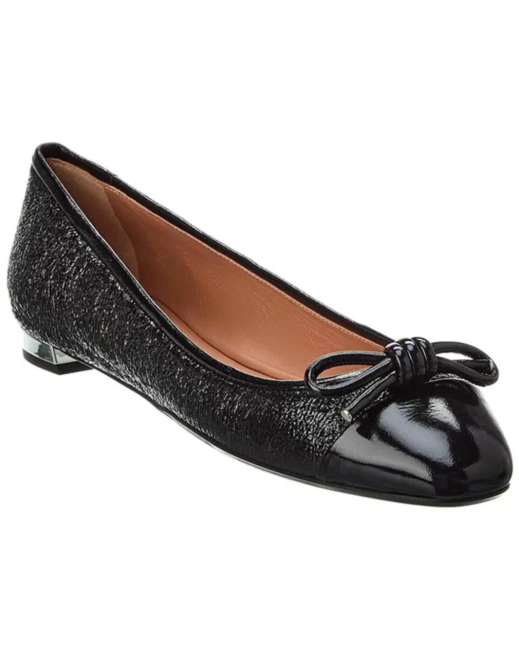 AQUAZZURA Parisina Cracked Leather Ballet Flat In Black Product Image