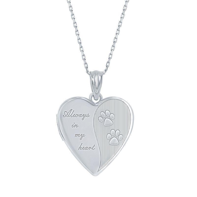 Sterling Silver Paw Print Heart Locket, Womens Product Image