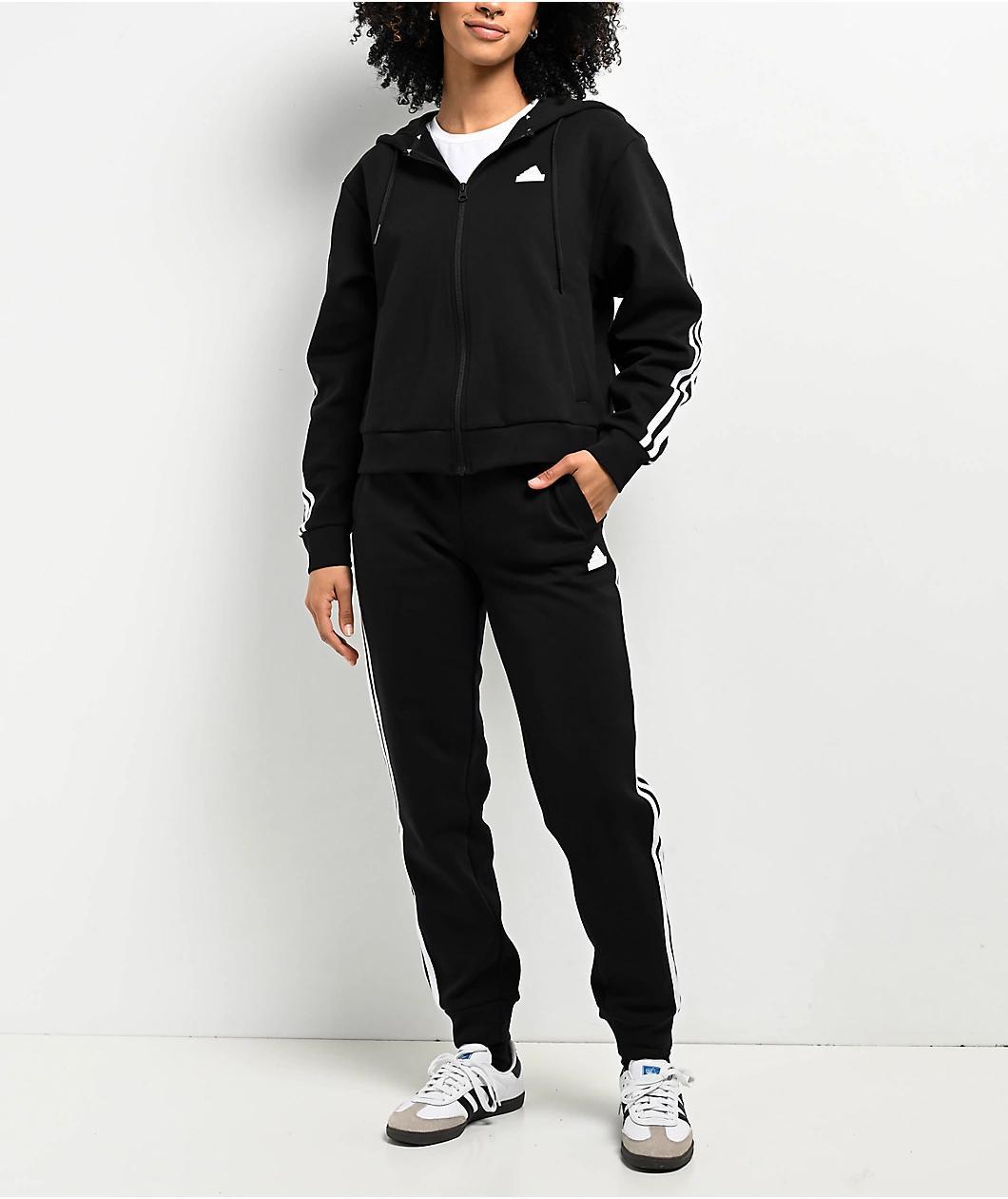 adidas 3 Stripe Black Zip Hoodie Product Image