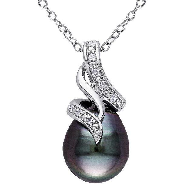 Stella Grace Sterling Silver Black Tahitian Cultured Pearl & Diamond Accent Pendant, Womens Silvertone Product Image