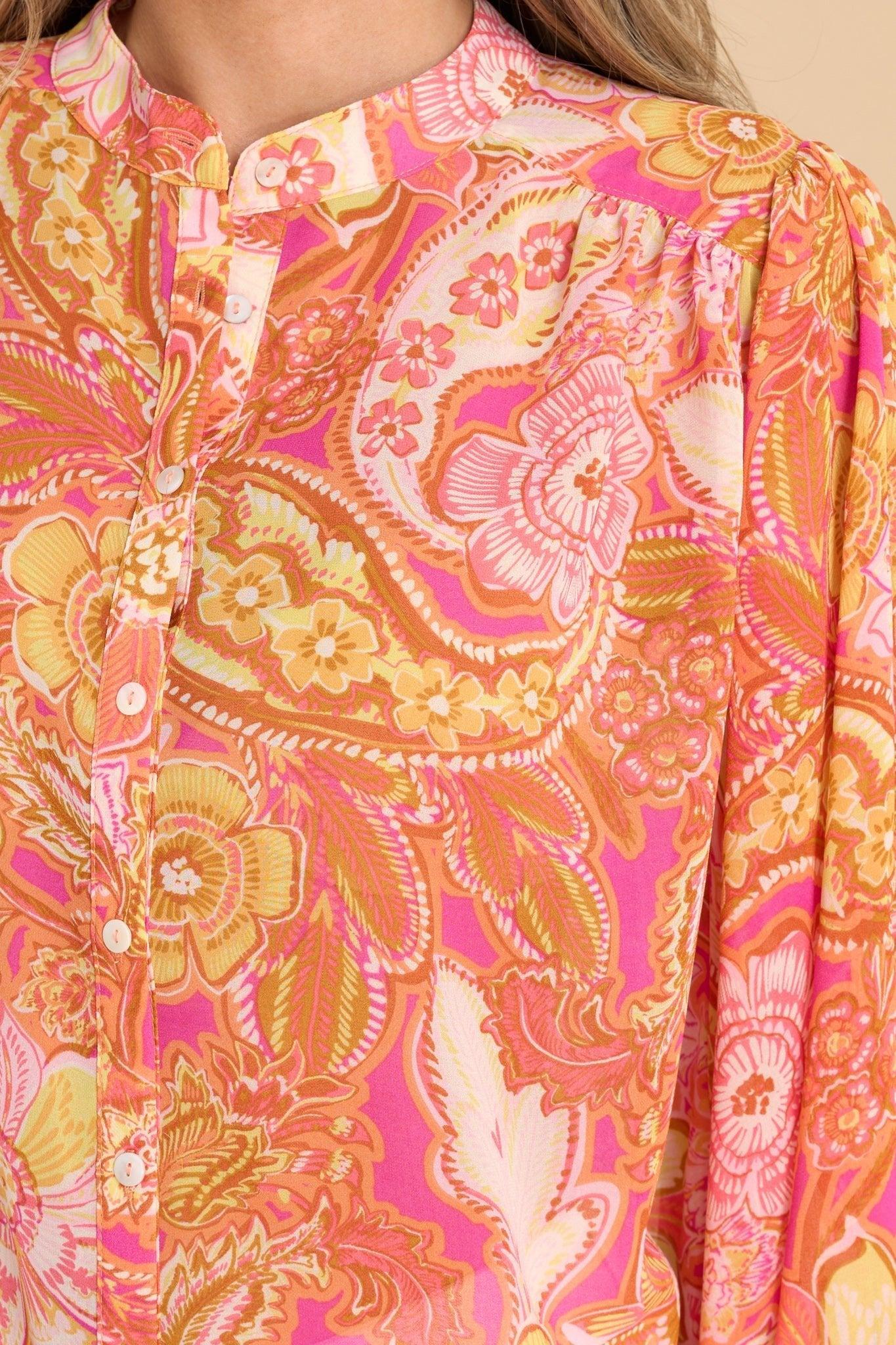 Pop Of Charm Pink Multi Print Top Product Image