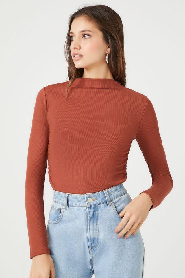 Ruched Mock Neck Long-Sleeve Top | Forever 21 Product Image