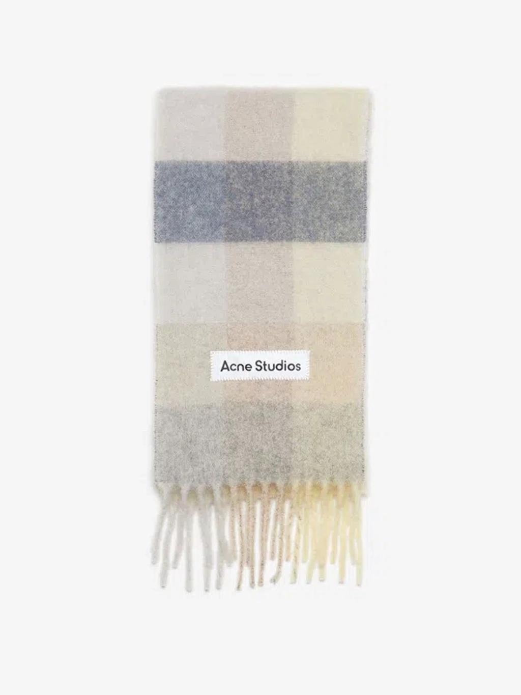 Beige & Yellow Mohair Checked Scarf In Grey Product Image