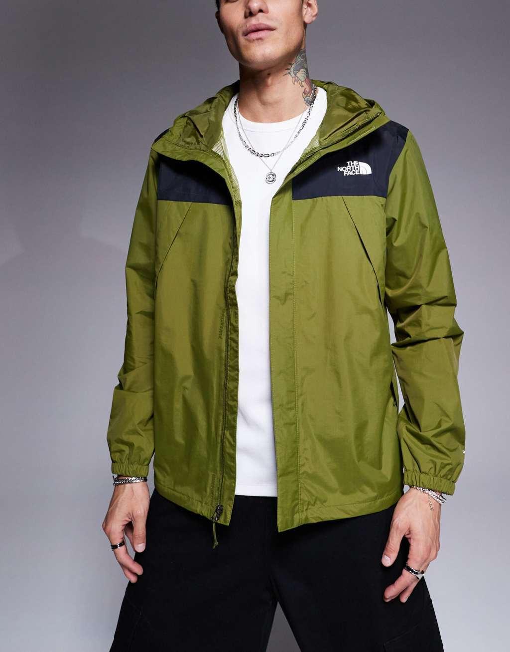 The North Face Antora hooded jacket in olive green and black Product Image