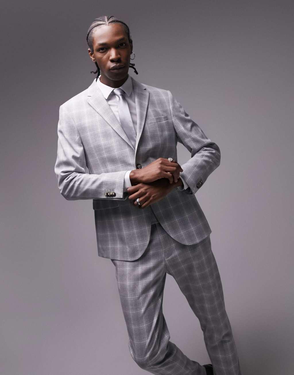 Topman slim fabric interest checked suit jacket Product Image