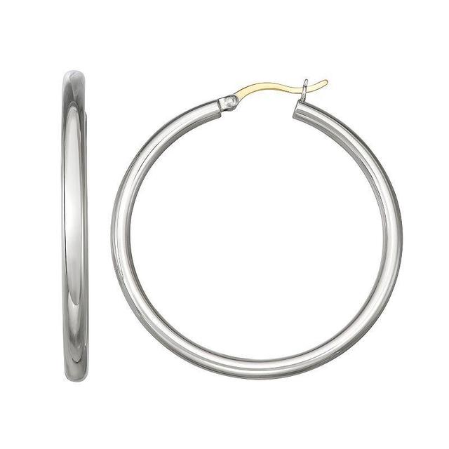 Sterling Silver Tube Hoop Earrings with 14K Gold Hinge & Bar, Womens Product Image