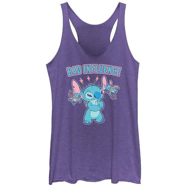 Disneys Lilo & Stitch Womens Bad Influence Tri-Blend Racerback Tank Top, Girls Purple Grey Product Image