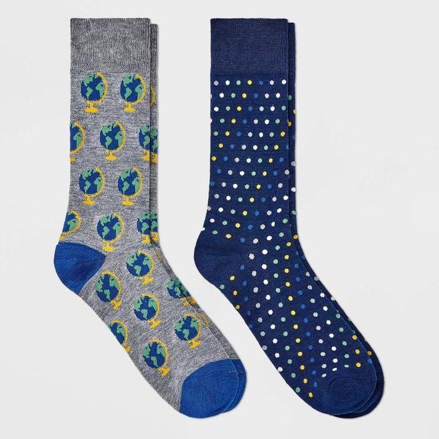 Mens Globe Print Novelty Crew Socks 2pk - Goodfellow & Co Charcoal Gray 7-12 Product Image