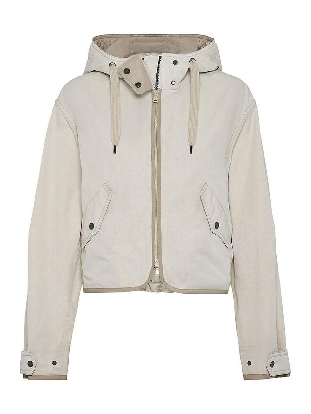 Womens Techno Cotton Canvas Hooded Outerwear Jacket with Monili Product Image