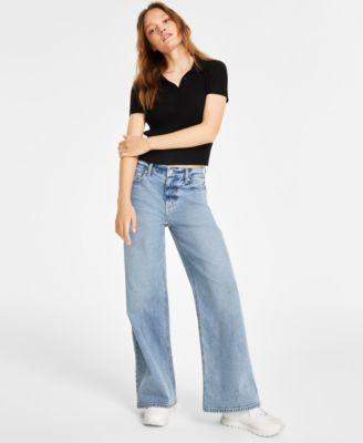 Calvin Klein Jeans Womens Ribbed Polo Shirt Wide Leg Jeans Product Image