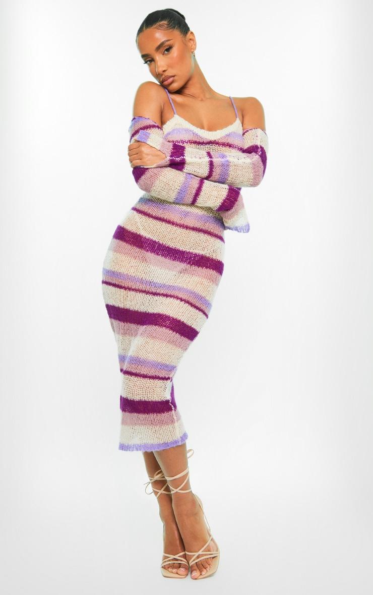 Lilac Stripe Open Knit Maxi Dress & Sleeves Product Image