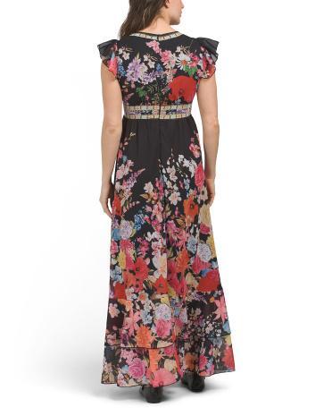 Long Sleeve Border Print Floral Maxi Dress for Women Product Image