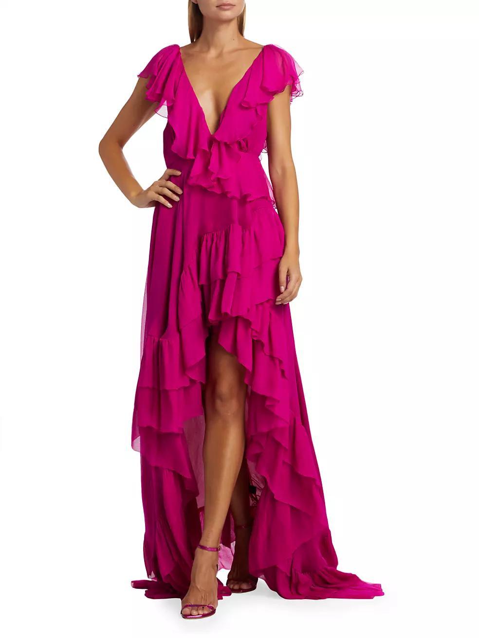 Wabash Draped Ruffle Chiffon Silk Maxi Dress Product Image