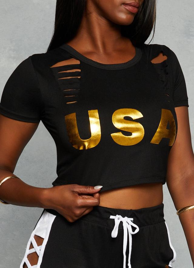 Womens Slashed Foil USA Graphic Crop Top Product Image