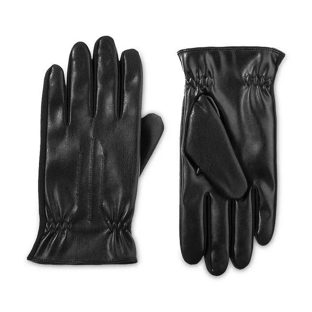 Mens isotoner Insulated Faux Leather Gathered Wrist Gloves with SmarTouch Product Image