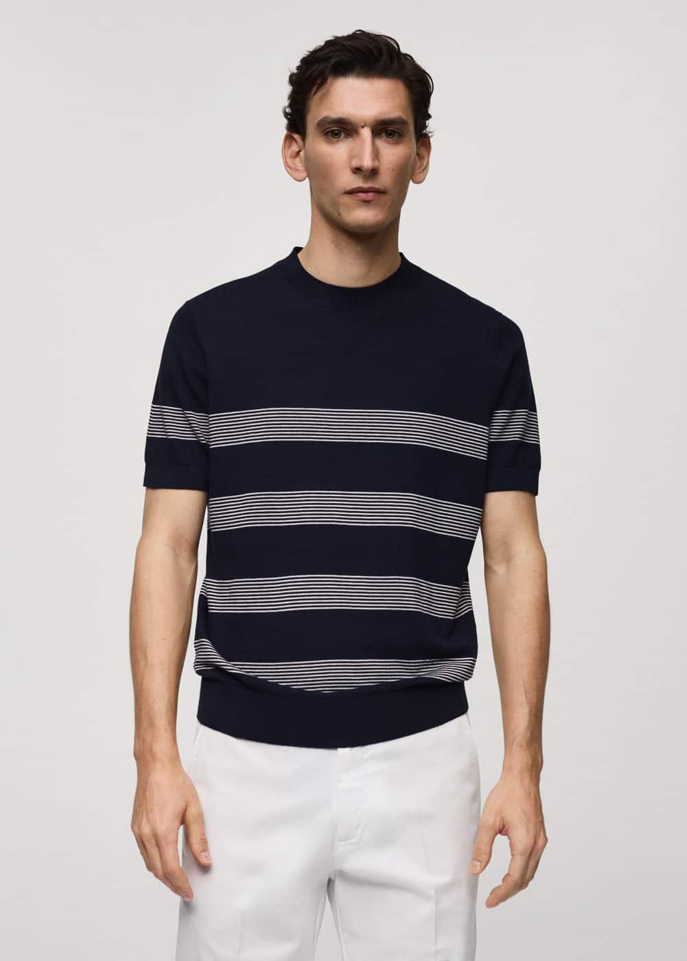 Mango Mens Striped Modal Cotton Knitted T-Shirt Product Image