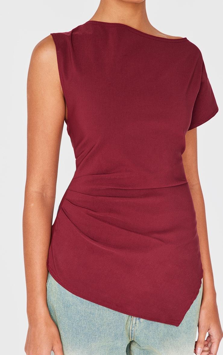 Burgundy Bengaline Slouch Asymmetric Long Top Product Image