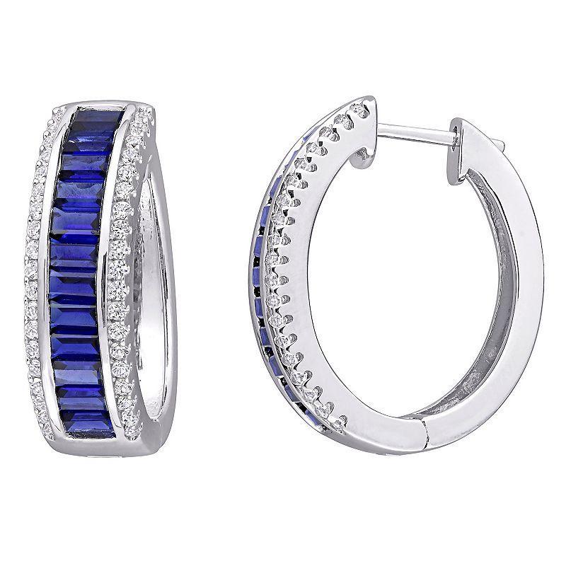 Stella Grace Sterling Silver Lab-Created Blue & White Sapphire Hoop Earrings, Womens Product Image