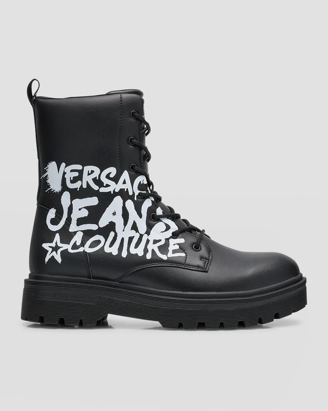 Mens Syrius Graffiti Logo Leather Combat Boots Product Image