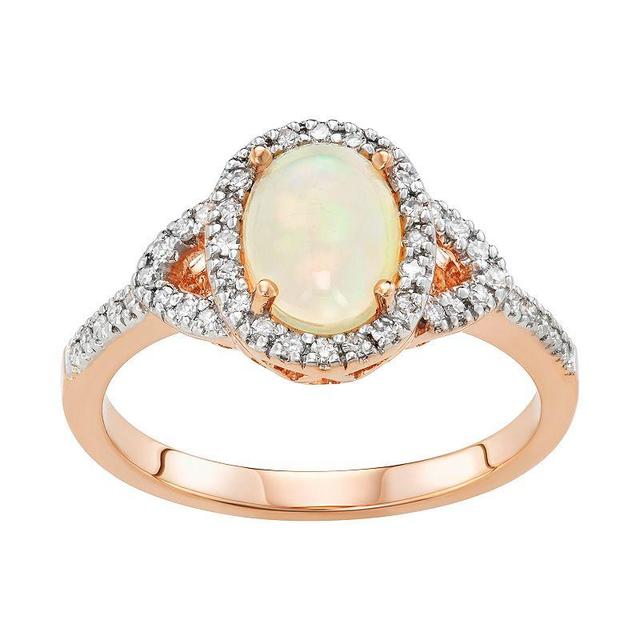 14k Rose Gold White Opal & 1/5 Carat T.W. IGL Certified Diamond Ring, Womens Pink Product Image