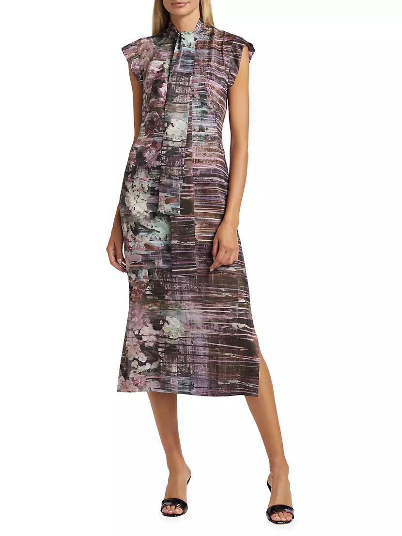 Abstract Floral Silk Midi-Dress Product Image