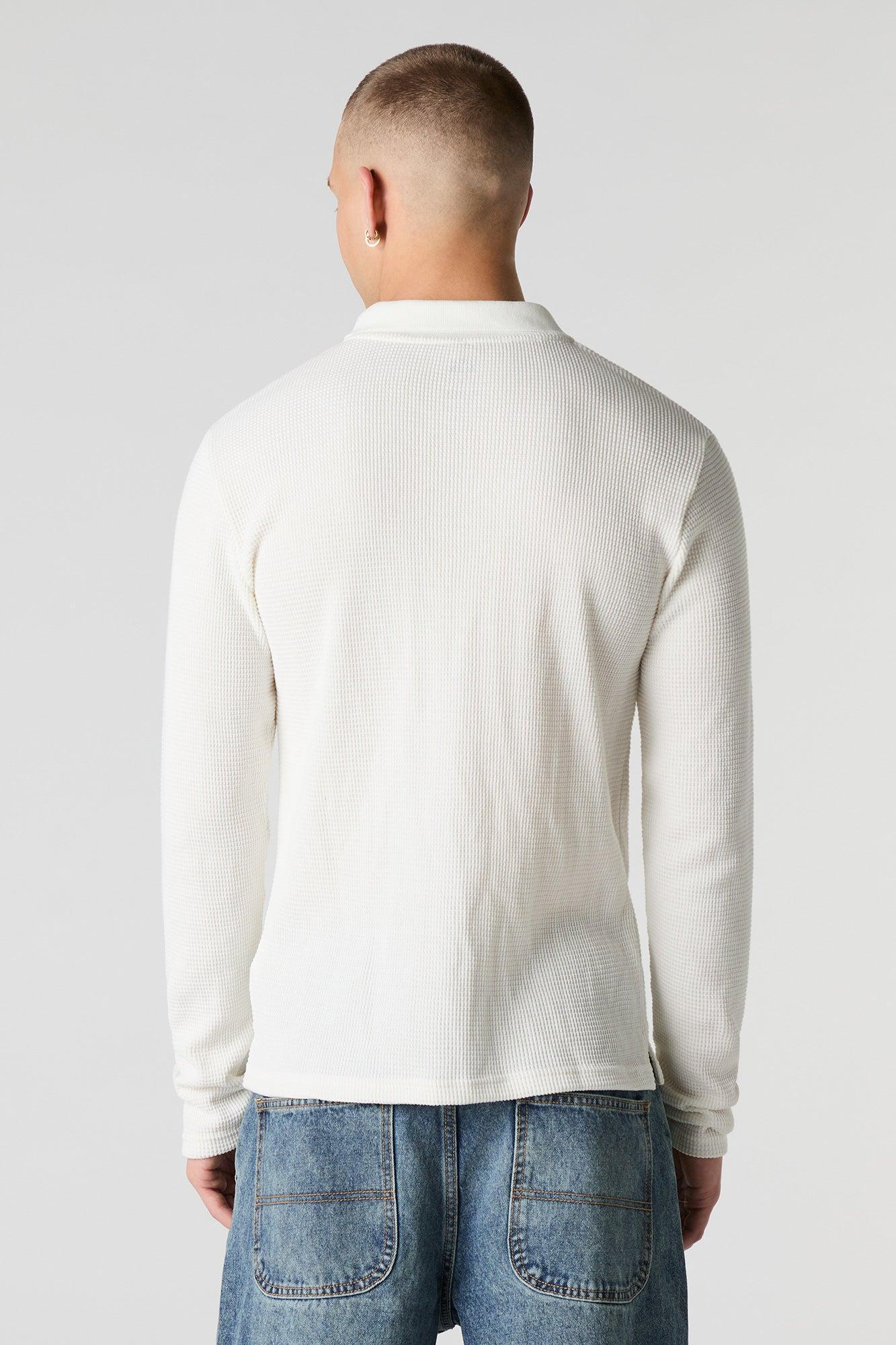 Waffle Knit Long Sleeve Polo Top Male Product Image