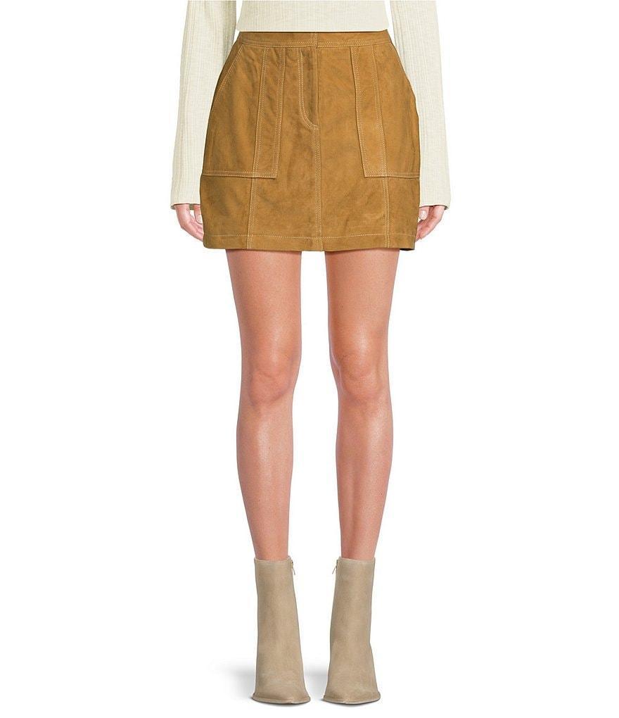 Le' AL.X Suede Pick Stitch High Rise Pencil Mini Skirt Product Image