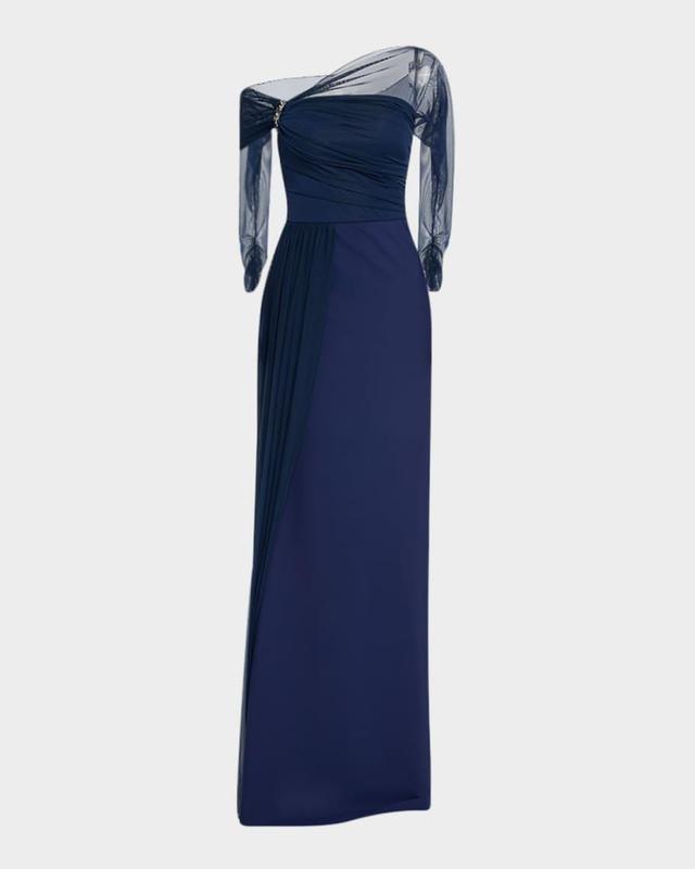 One-Shoulder Draped Illusion Gown Product Image