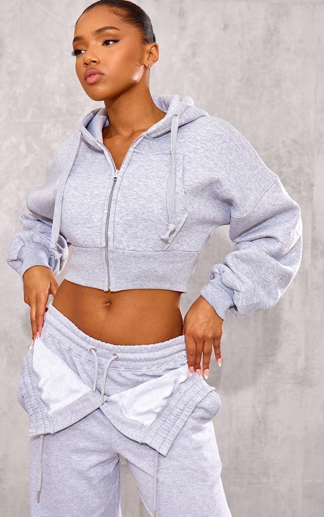 Grey Zip Up Pocket Detail Cropped Hoodie Product Image