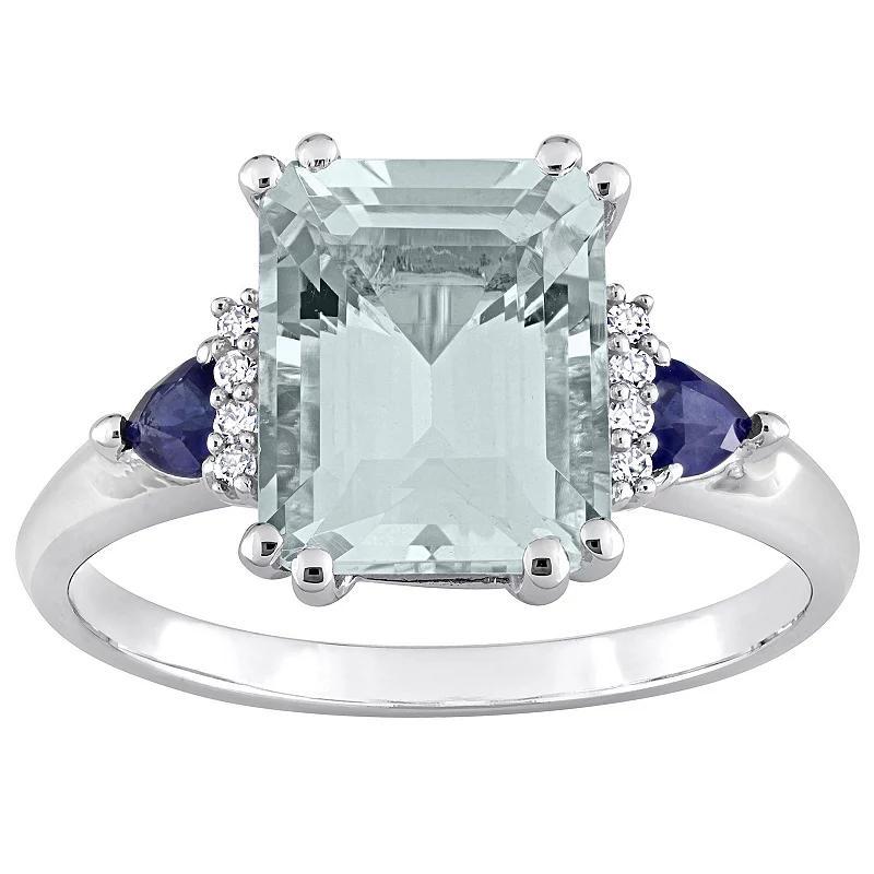 Stella Grace 14k White Gold Aquamarine, Blue Sapphire & Diamond Accent 3-Stone Ring, Womens Product Image