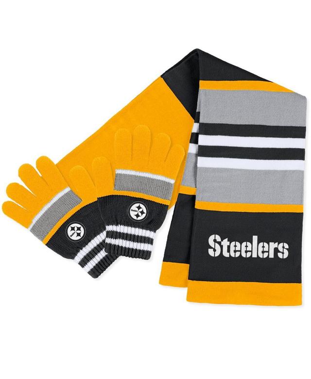 Womens Wear by Erin Andrews Pittsburgh Steelers Stripe Glove and Scarf Set - Yellow Product Image