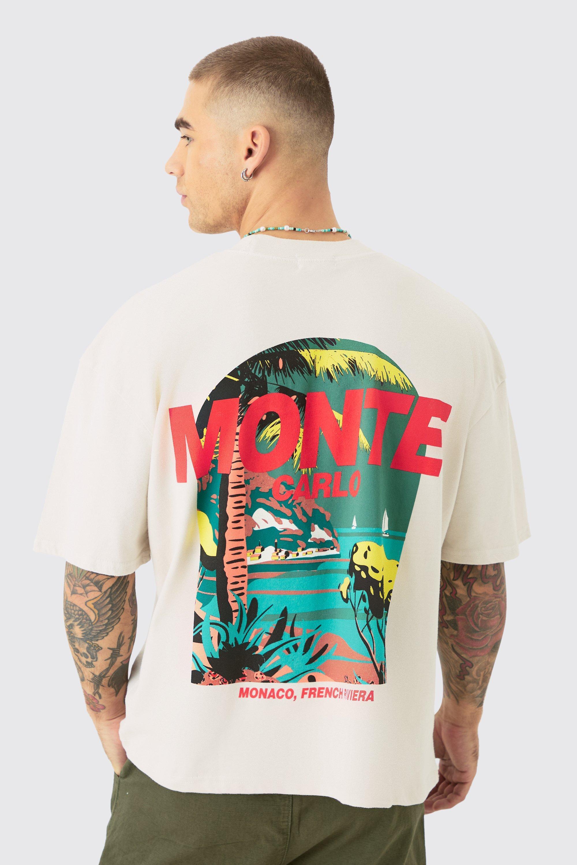 Oversized Boxy Monte Carlo Print Wash Back Print T-shirt | boohooMAN USA Product Image