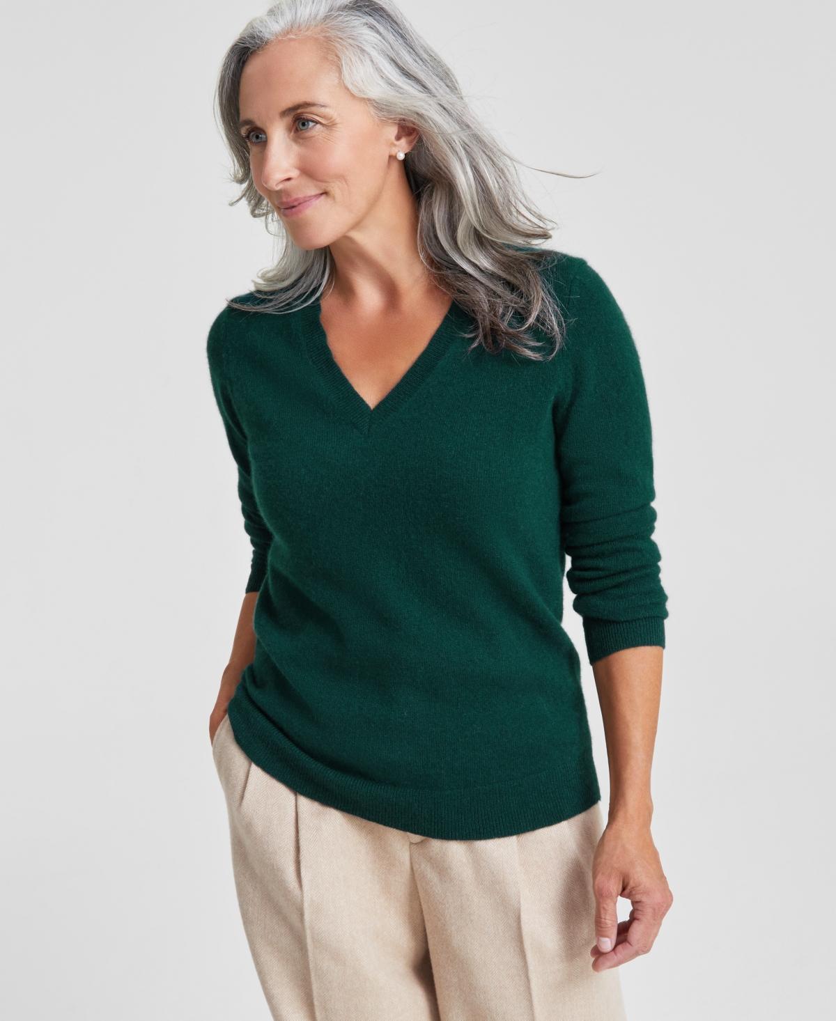 Charter Club 100% Cashmere Womens V-Neck Long-Sleeve Sweater, Regular & Petites, Created for Macys Product Image