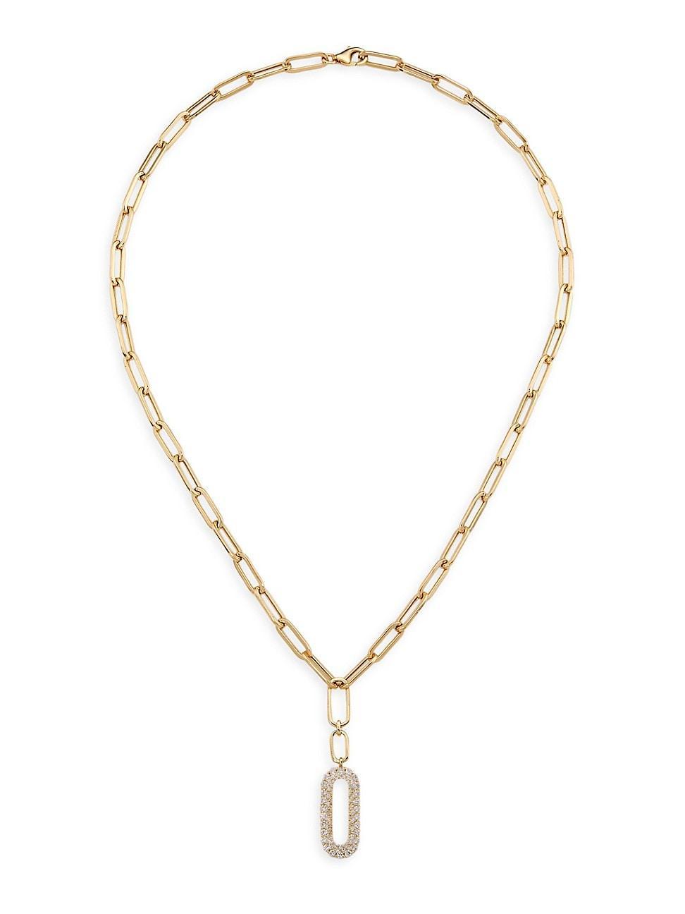 Womens 14K Yellow Gold & 0.92 TCW Diamond Paper Clip Chain Necklace Product Image