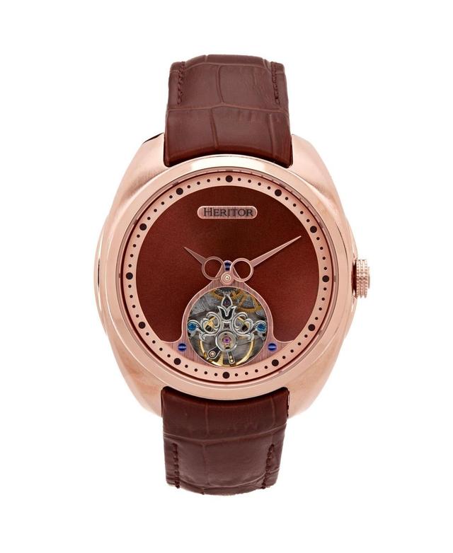 Heritor Automatic Men Roman Leather Watch - Rose Gold/Light Brown, 46mm Product Image