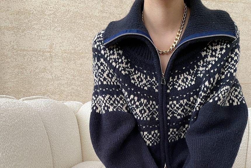 Patterned Zip Cardigan Product Image