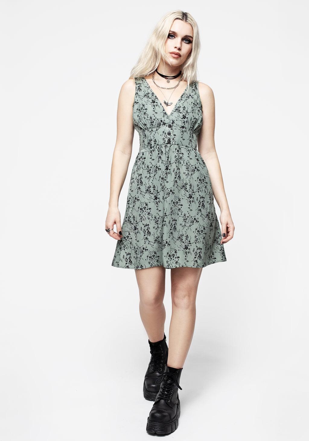 Cassie Green Floral Corset Mini Dress Product Image