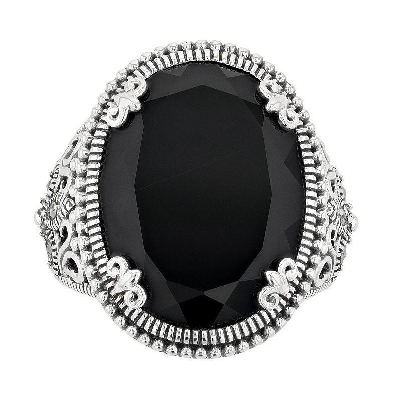 Lavish by TJM Sterling Silver Oval Black Onyx & Marcasite Cocktail Ring, Womens Product Image