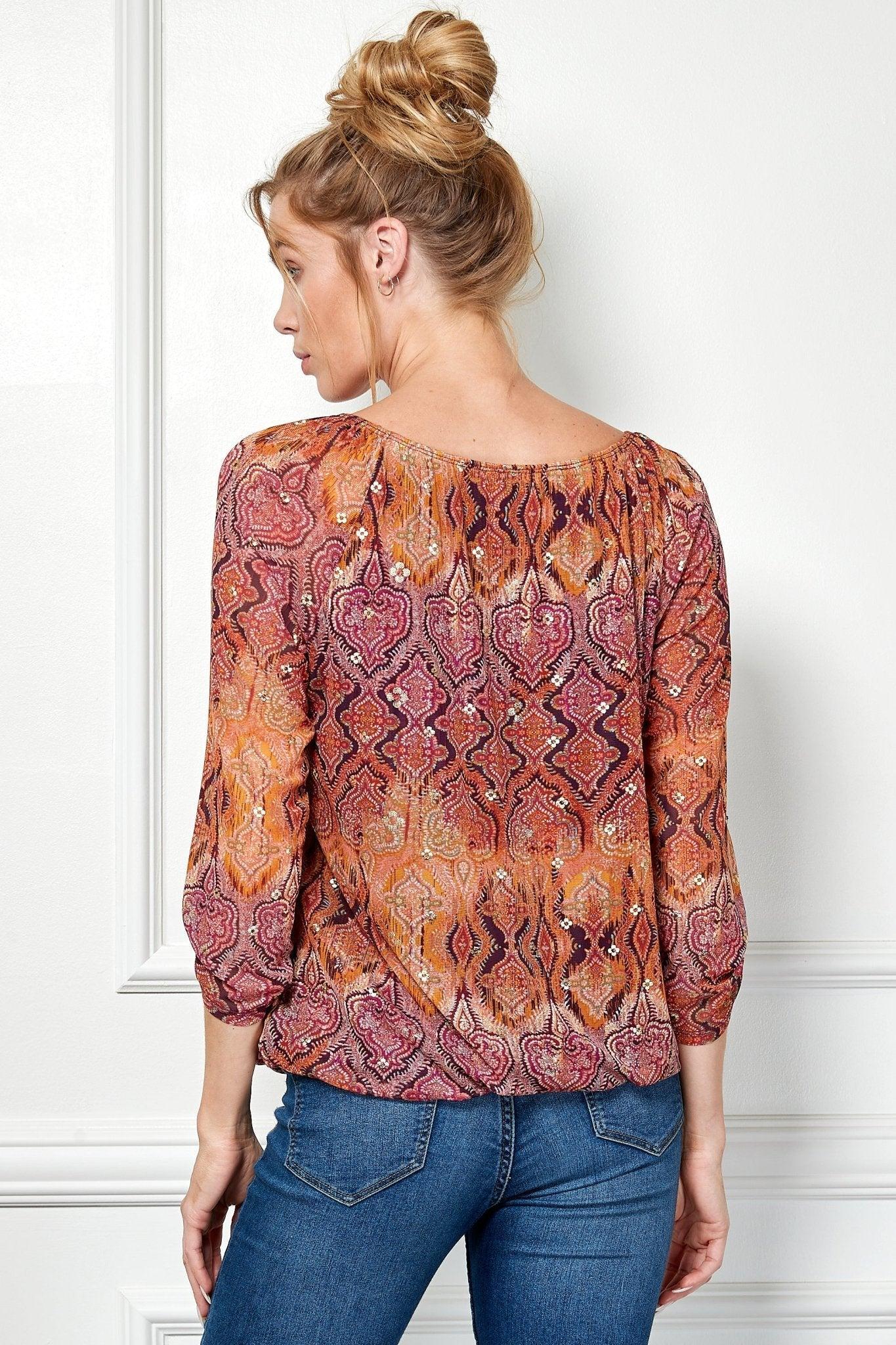 Burgundy 3/4 Sleeve Bubble Blouse Product Image