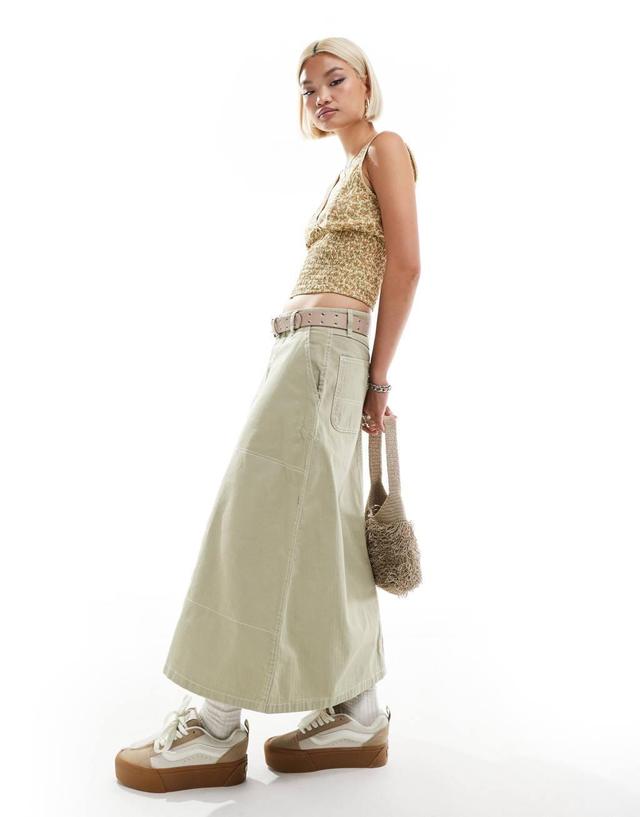 Vans Codey long flared utlity skirt in light tan Product Image