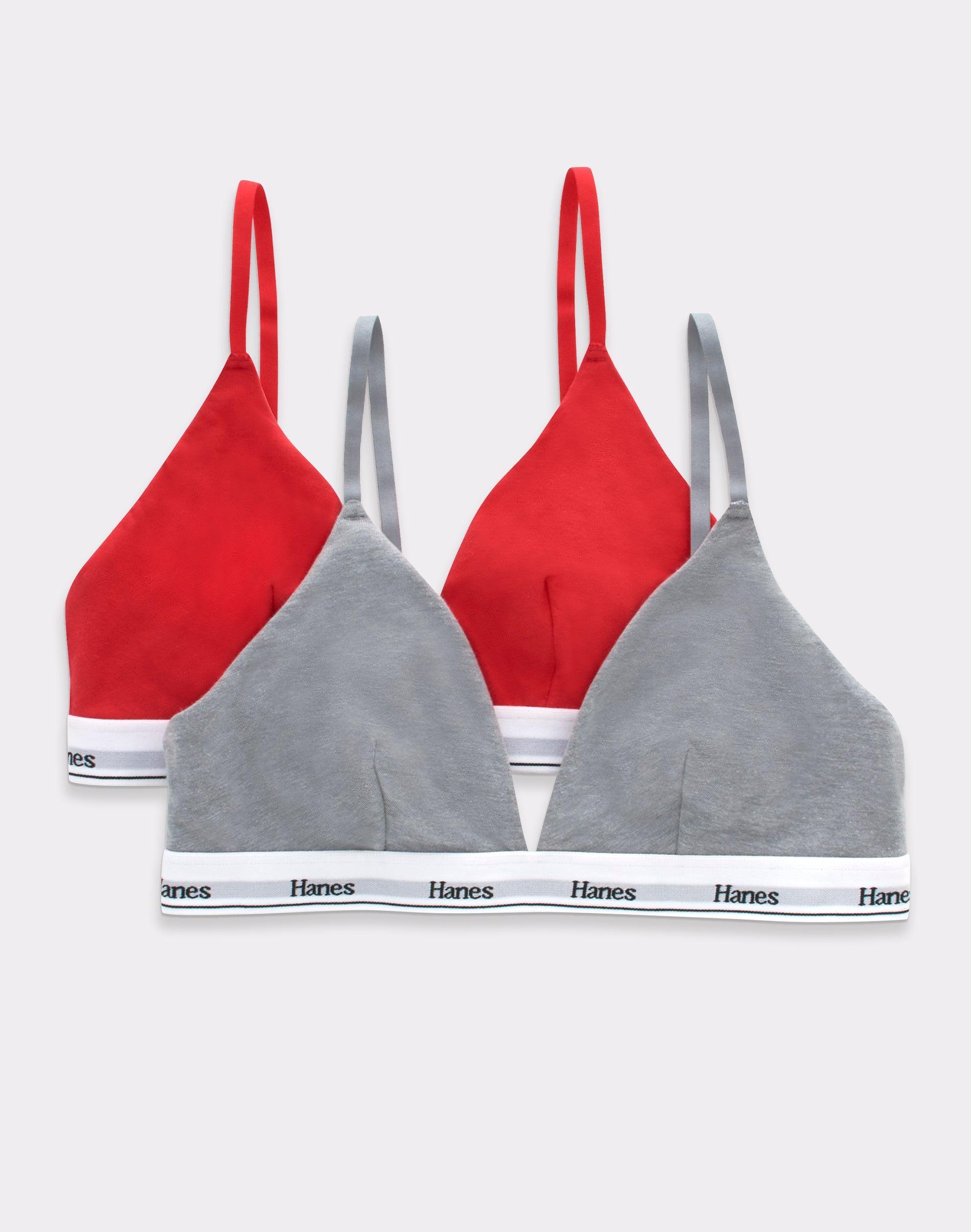 Hanes Originals Triangle Bralette, Breathable Stretch Cotton, 2-Pack Peony Party/Coral Flambe 2XL Womens Product Image