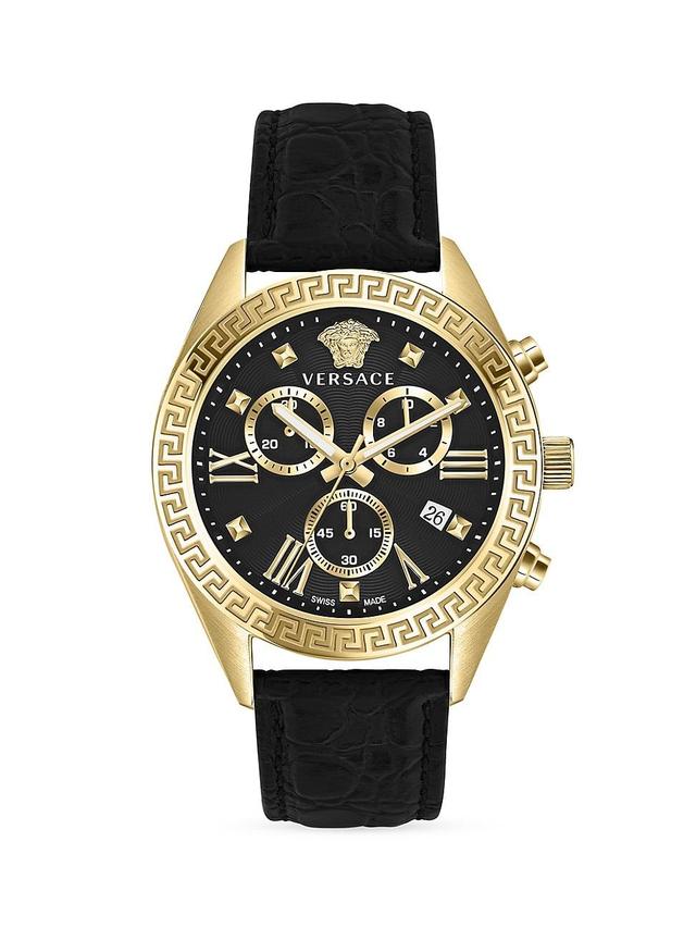 Womens Greca Chrono Goldtone Stainless Steel & Leather Watch Product Image