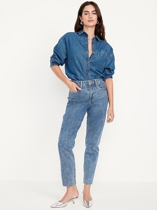 High-Waisted OG Straight Rhinestone-Embellished Ankle Jeans Product Image