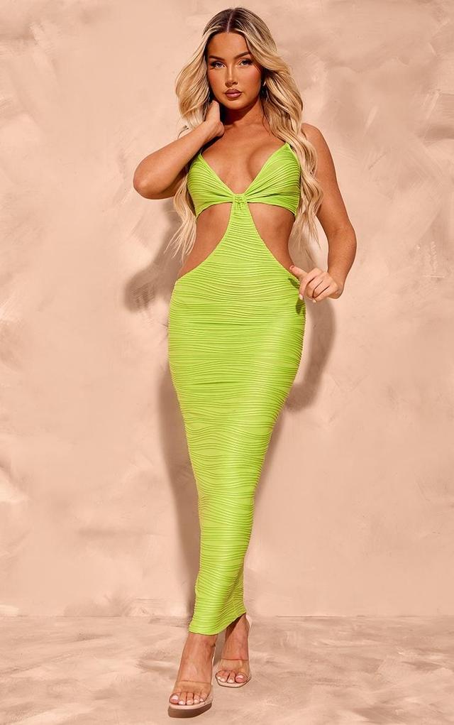 Lime Textured Cut Out Knot Detail Strappy Midaxi Dress Product Image